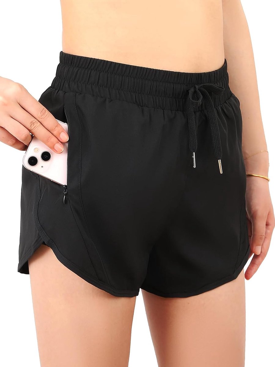 Shorts voor dames, met zakken, hoge taille, sneldrogende zwembroek, 2-in-1 shorts met voering