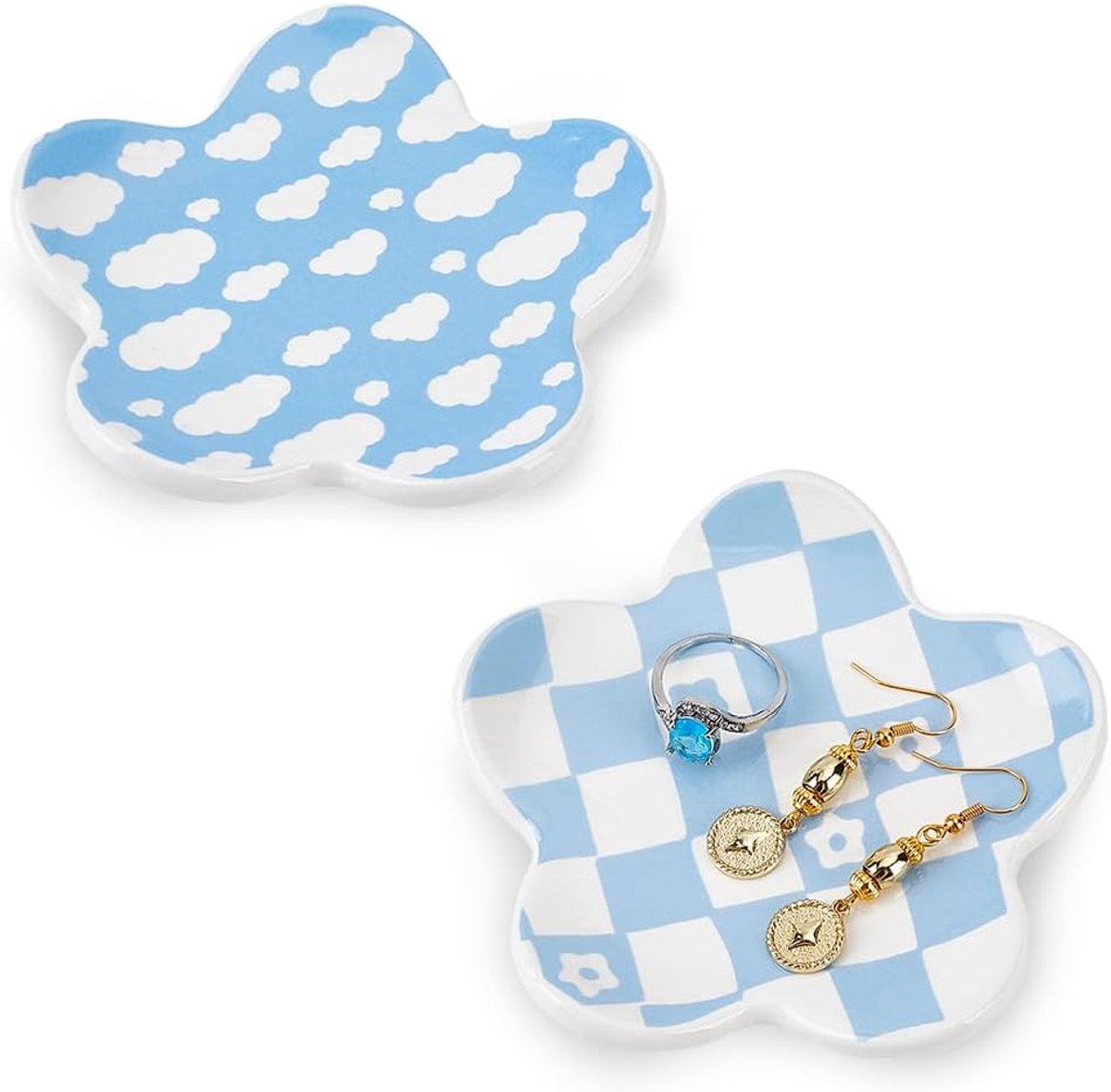 2 Stuks Bloem Sieraden Lade 2 Stijlen Keramische Schotel Houder Ring Schotel Bloemvorm Kleine Snuisterij Gerechten Sieraden Plaat Kom Thuis Organizer Accessoires Decoraties voor Oorbellen