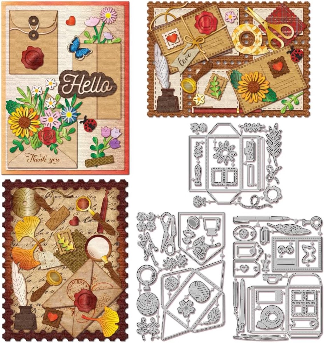 Envelop Fire Seal Frame Snijmallen Voor Diy Scrapbooking Metalen Bloem Rose Postzegel Cut Dies Pen Bladwijzer Die Cuts Voor Kaarten Maken Embossing