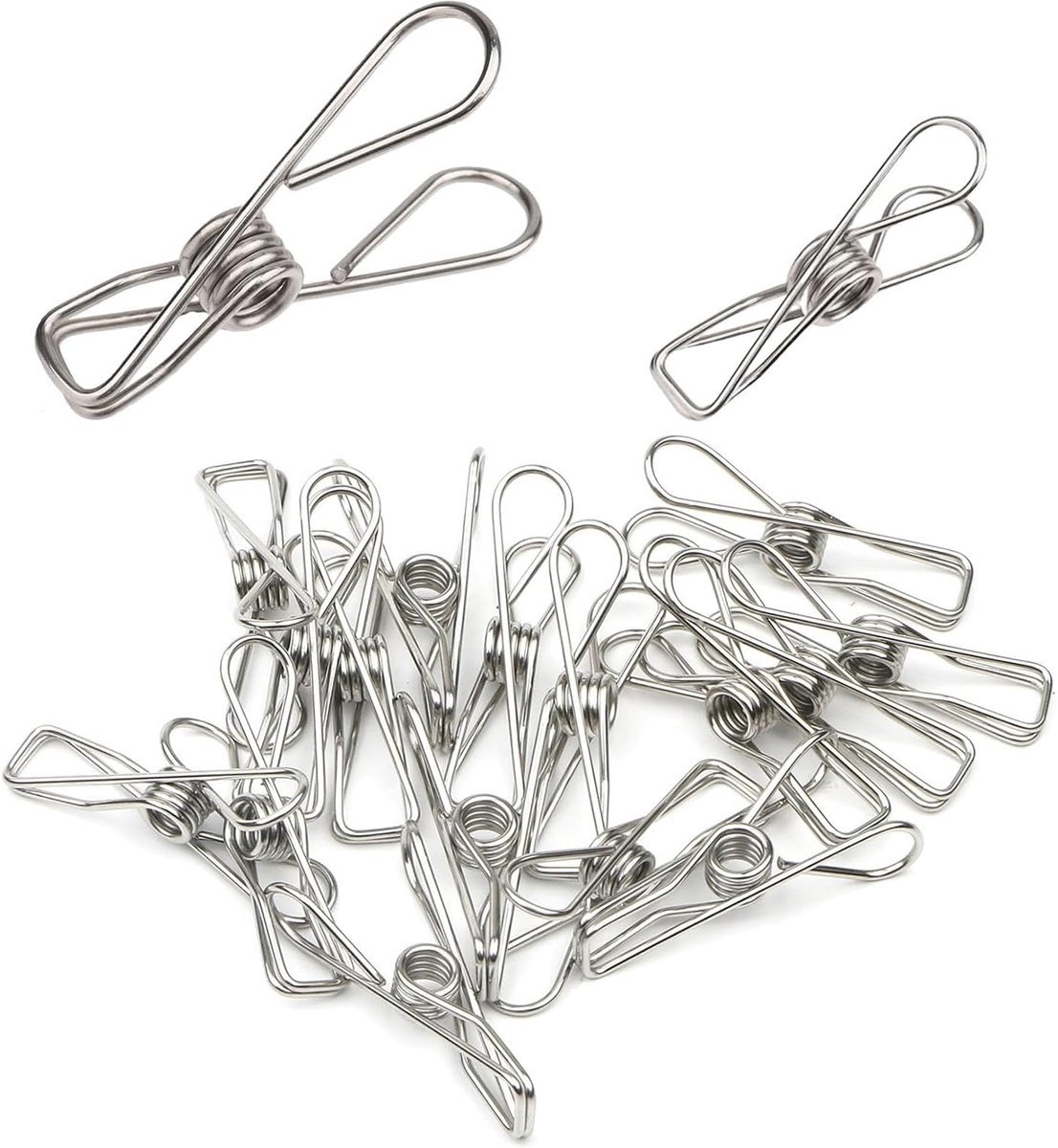 Wasknijpers, chipclips, roestvrijstalen wasknijpers voor het ophangen van waslijnen voor kleding, roestvrij staal, kleding, sokken, papieren documenten, kantoor, 2 maten