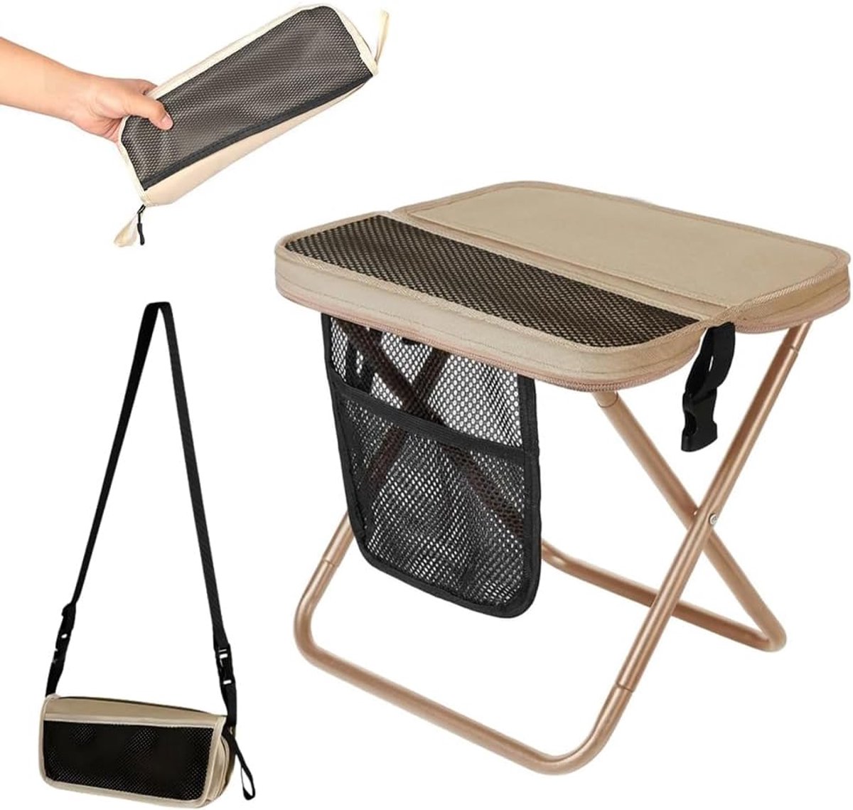 Klapkruk, campingkruk, 31 cm, campingkruk, opvouwbaar, tuinkruk, klapstoel, lichte zitting, vouwkruk, mini-klapkruk met opbergtas voor wandelen, tuin, reizen (beige)