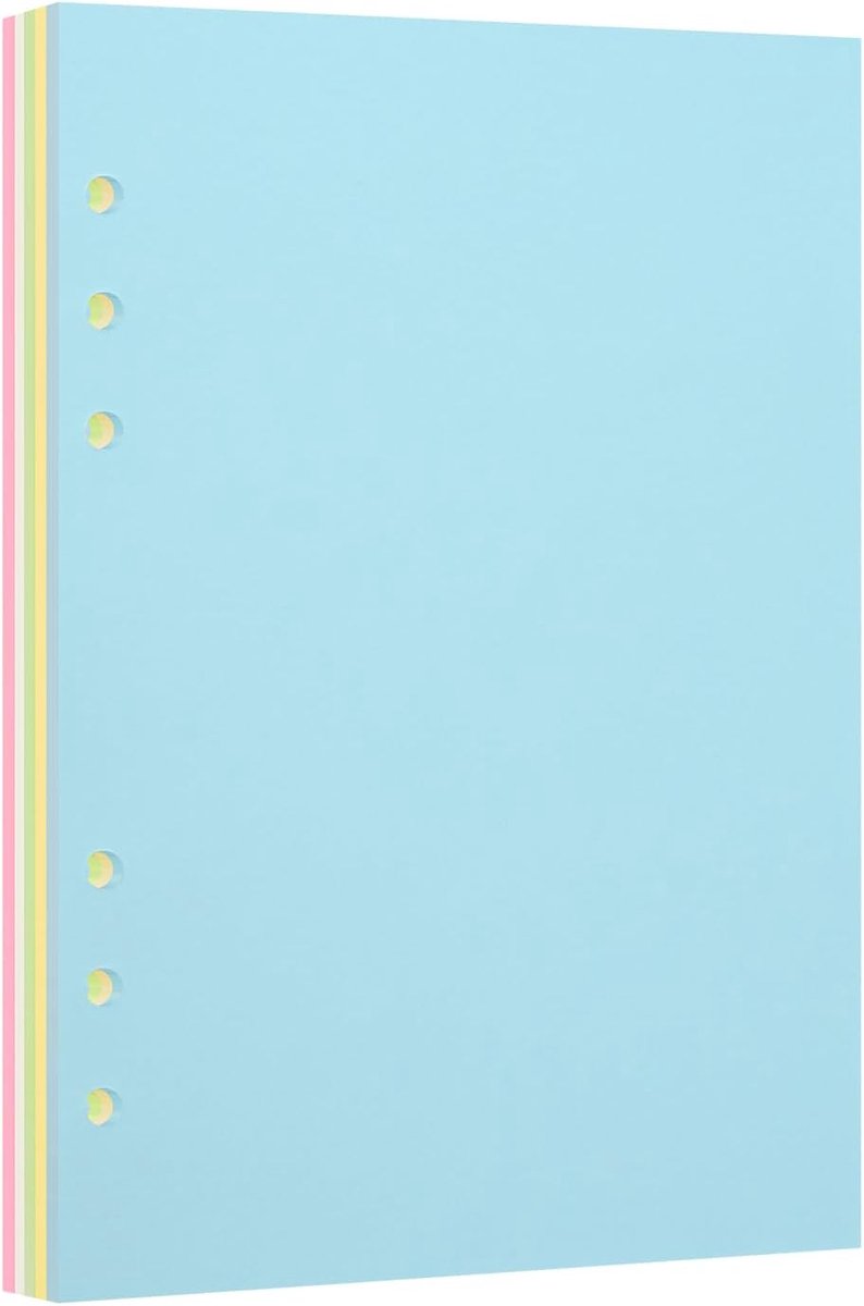 Navulpapier voor A5, 6-rings notitieboek, ideaal voor kantoor, school, thuis, creatieve projecten en dagplanning, 100 g/m², blanco, 1 verpakking (50 vellen), 5 kleuren, geschikt voor A5, 6-ring