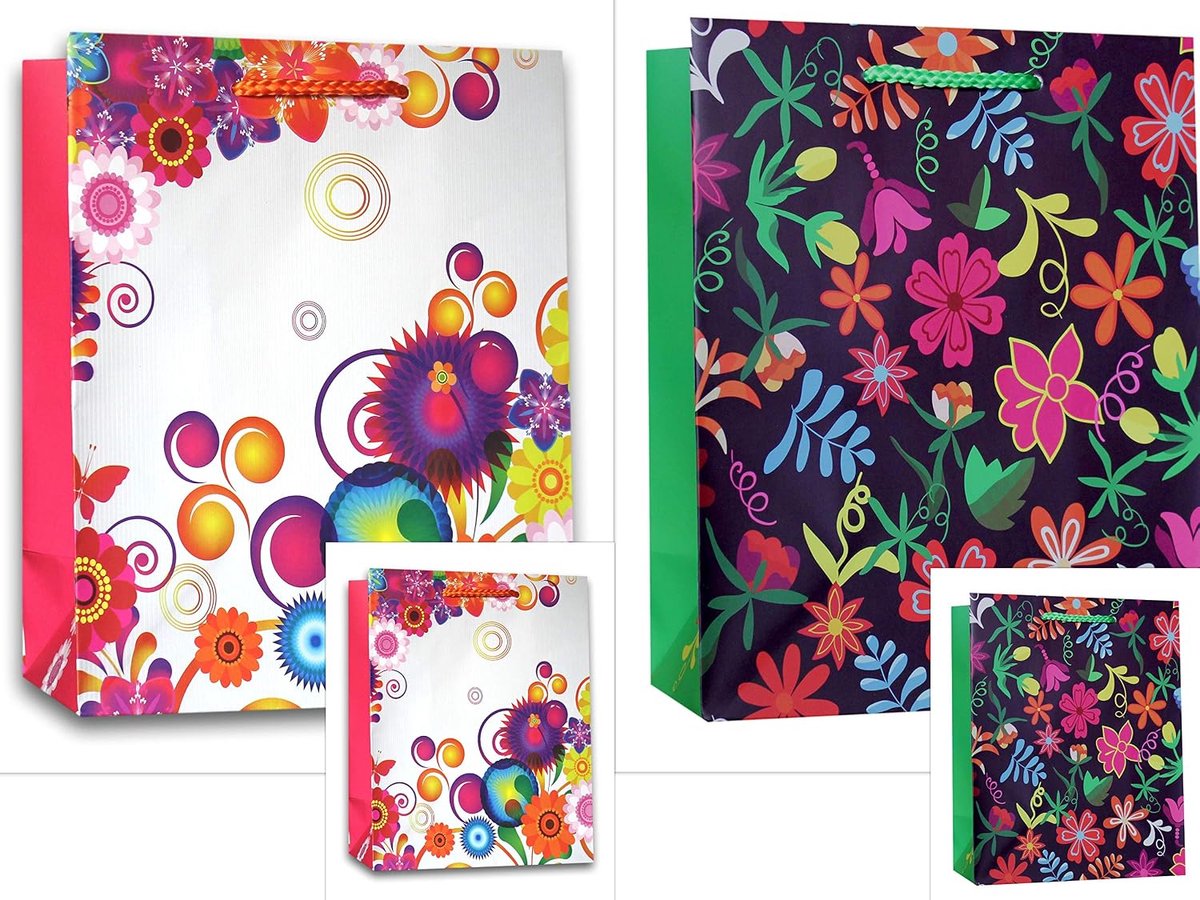 Set van 4 cadeauzakjes, DIN A4 en DIN A5, cadeauzakjes, 18 x 23 x 10 cm en 32 x 26 x 12 cm, voor verjaardag, cadeauzakjes, papier 160 g/m2, cadeauverpakking, set Combi Large 15