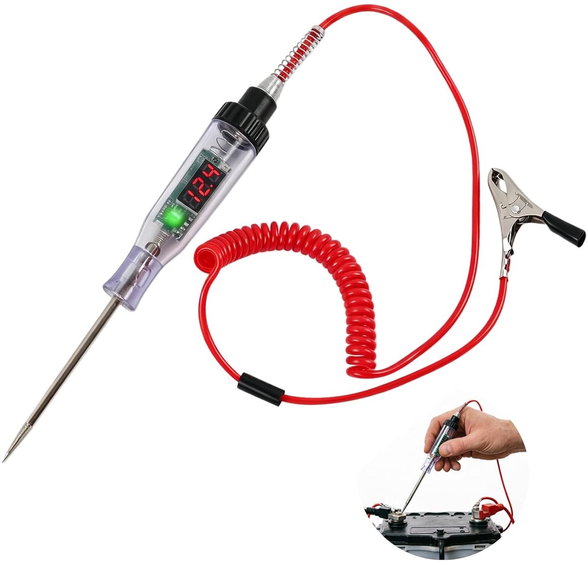 auto 12-120 V schakelingstester, spanningstester, voor digitale led-weergave voor stroomcircuits, zekeringen en schakelaars, inclusief krokodillenklem, flexibele veerdraad voor motorfietsen
