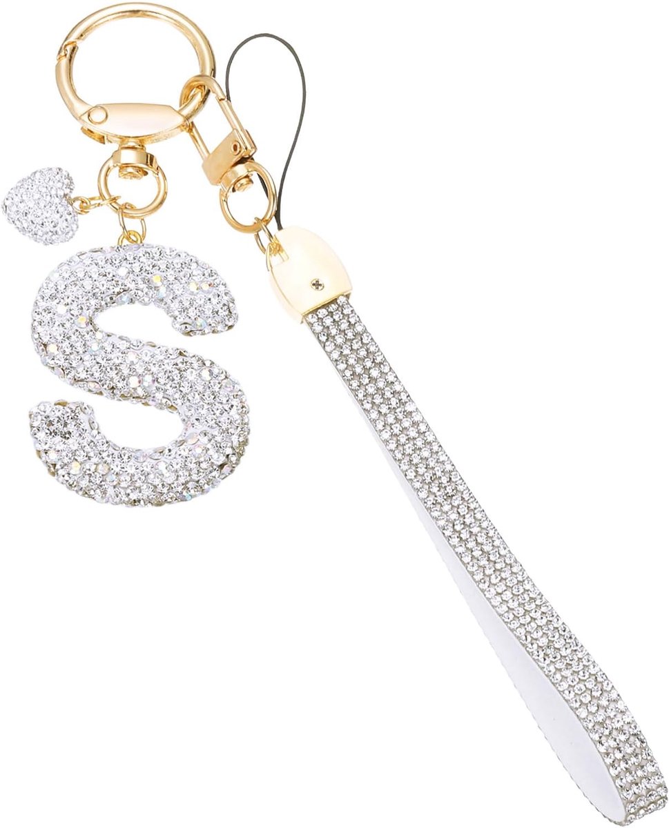 Bling Brief Sleutelhanger, Sparkly Initial Sleutelhangers Diamant Letters Sleutel Polsband Voor Meisjes Vrouwen Tas Decoratie Auto Rugzak Accessoires