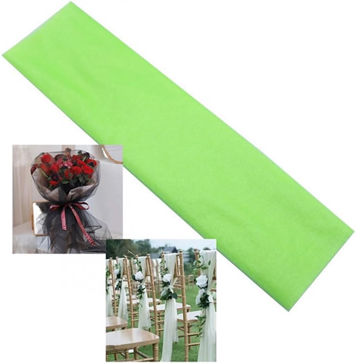 Stof om te naaien, van netstof, decoratieve stof, organza, voor bruiloftsauto, verjaardag, feest en kamerdecoratie, dunne sluierstof, bruiloftsdecoratie, fruitgroen, 48 cm x 10 m