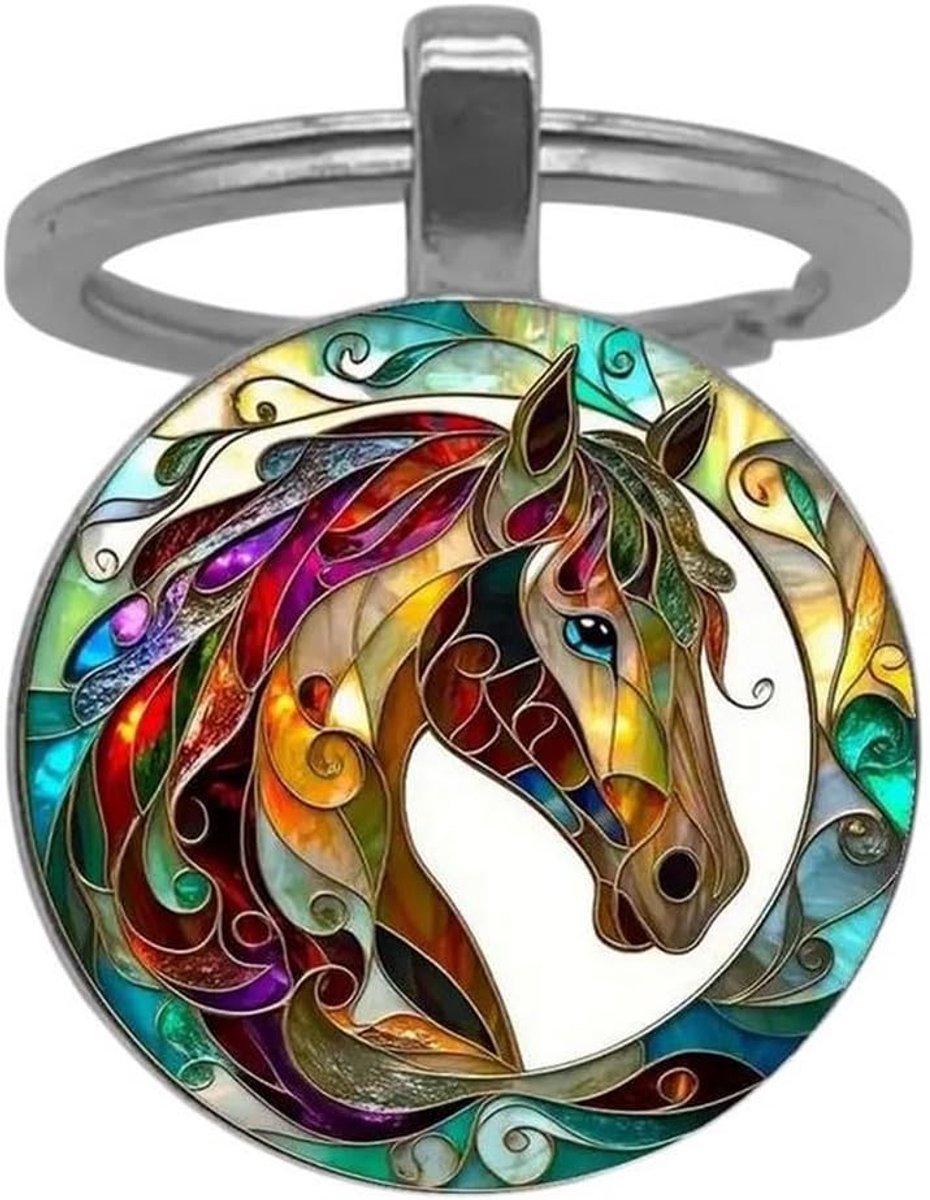 meerkleurig paardenhoofd cabochon tasje., zilver., Eén maat