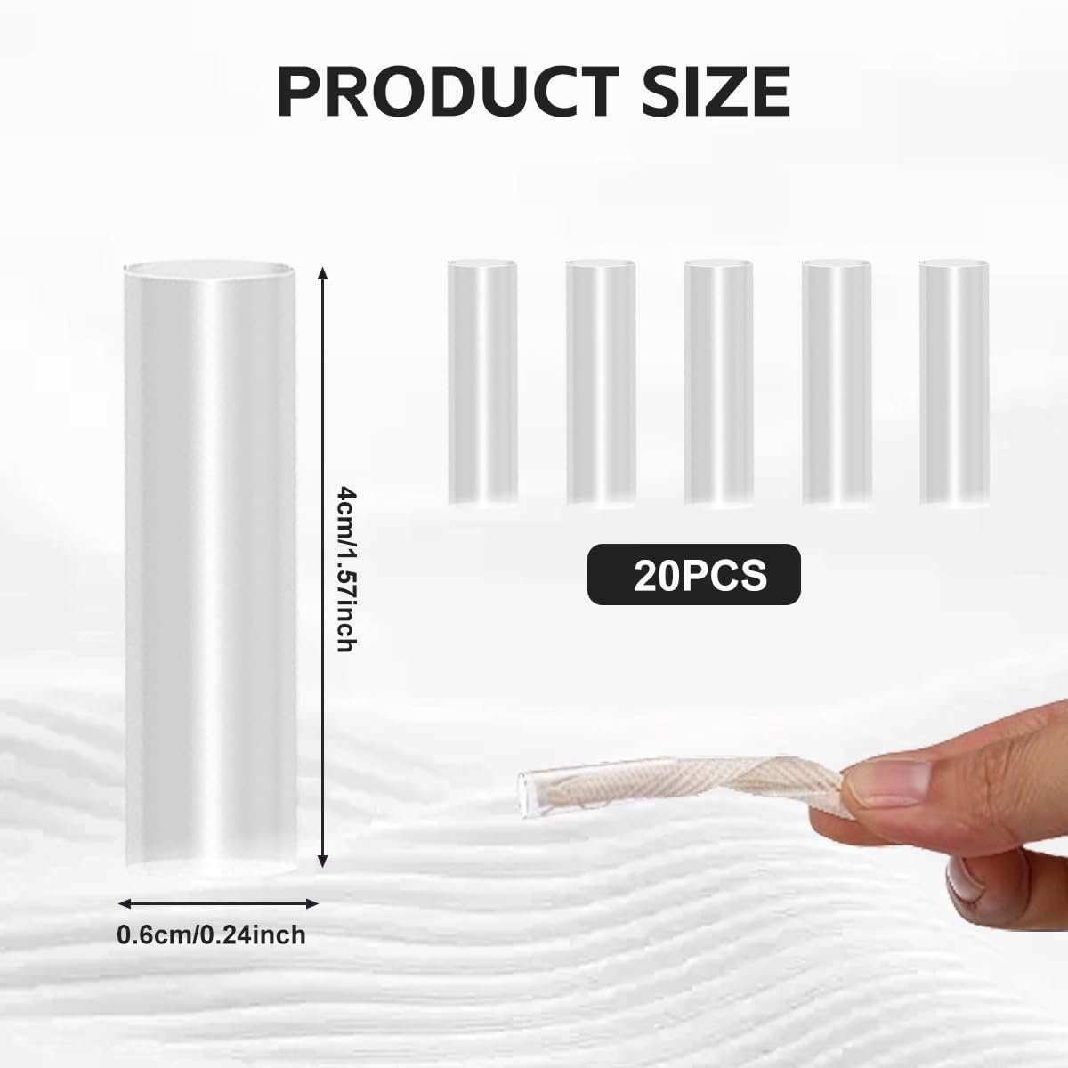 20 stuks 40 x 6 mm transparante krimpveters, punten, reparatieset voor gymschoenen, koordsluitingen, kleding, touwen