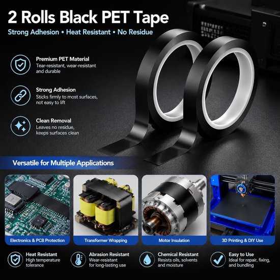2 stuks isolerend tape zwart 10 mm × 50 m - sterk, niet-schadelijk & veelzijdig — afbeelding 4