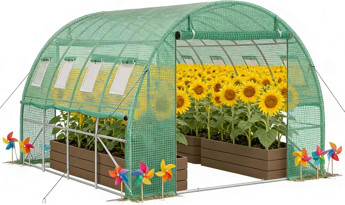300x400x200cm foliekas winterbestendig folietunnel UV-bescherming tomatenkas plantentunnel voor vrucht groenten bloemen plantentent met venster broeikas incl. grondankers en touwen