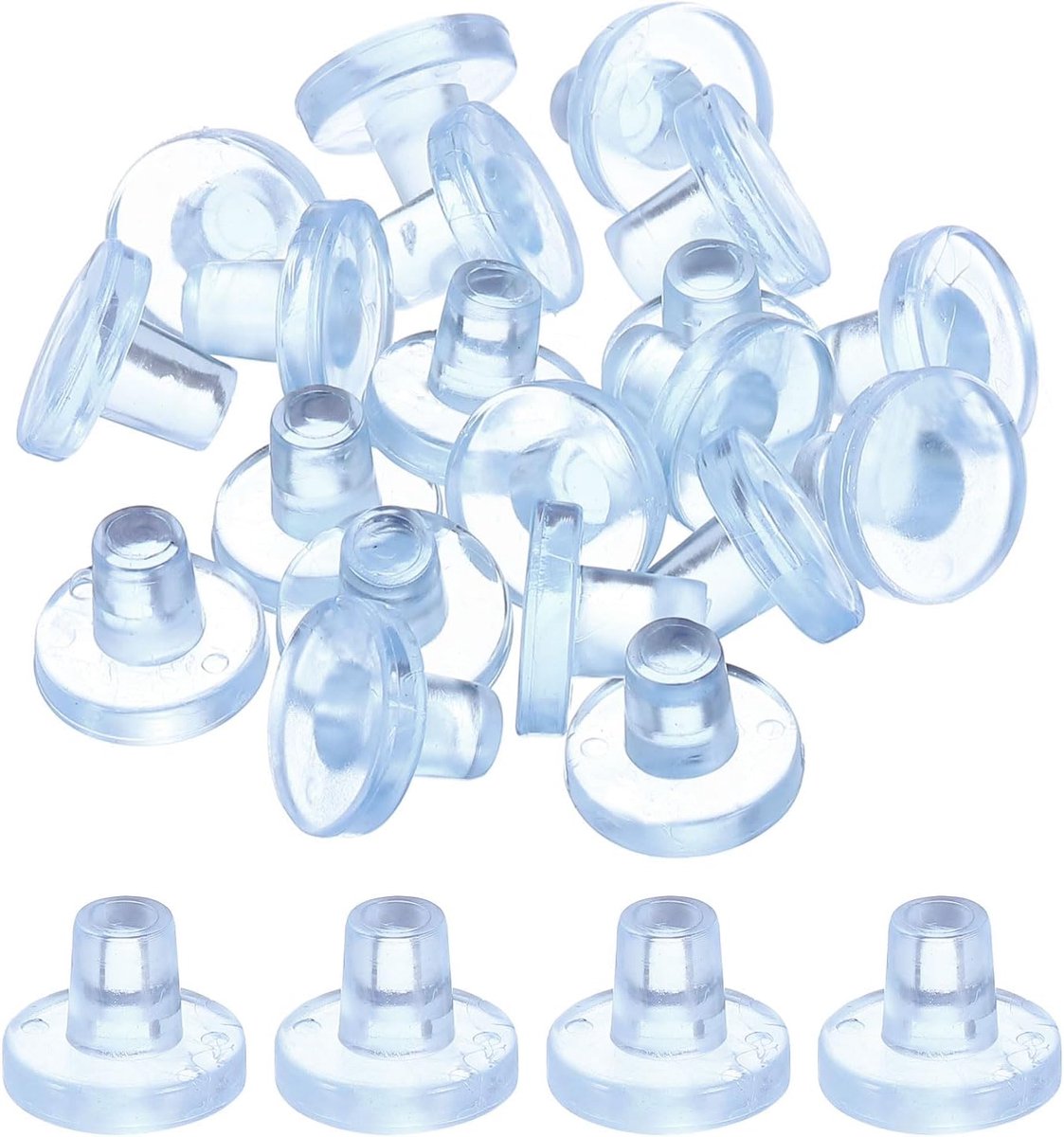 50 stuks glasplaat-schokdempers met steel, 8 mm, rubberen schokdemper, antislip tafelafstandhouders voor terrasmeubels (geschikt voor 5/16 inch gat), transparant