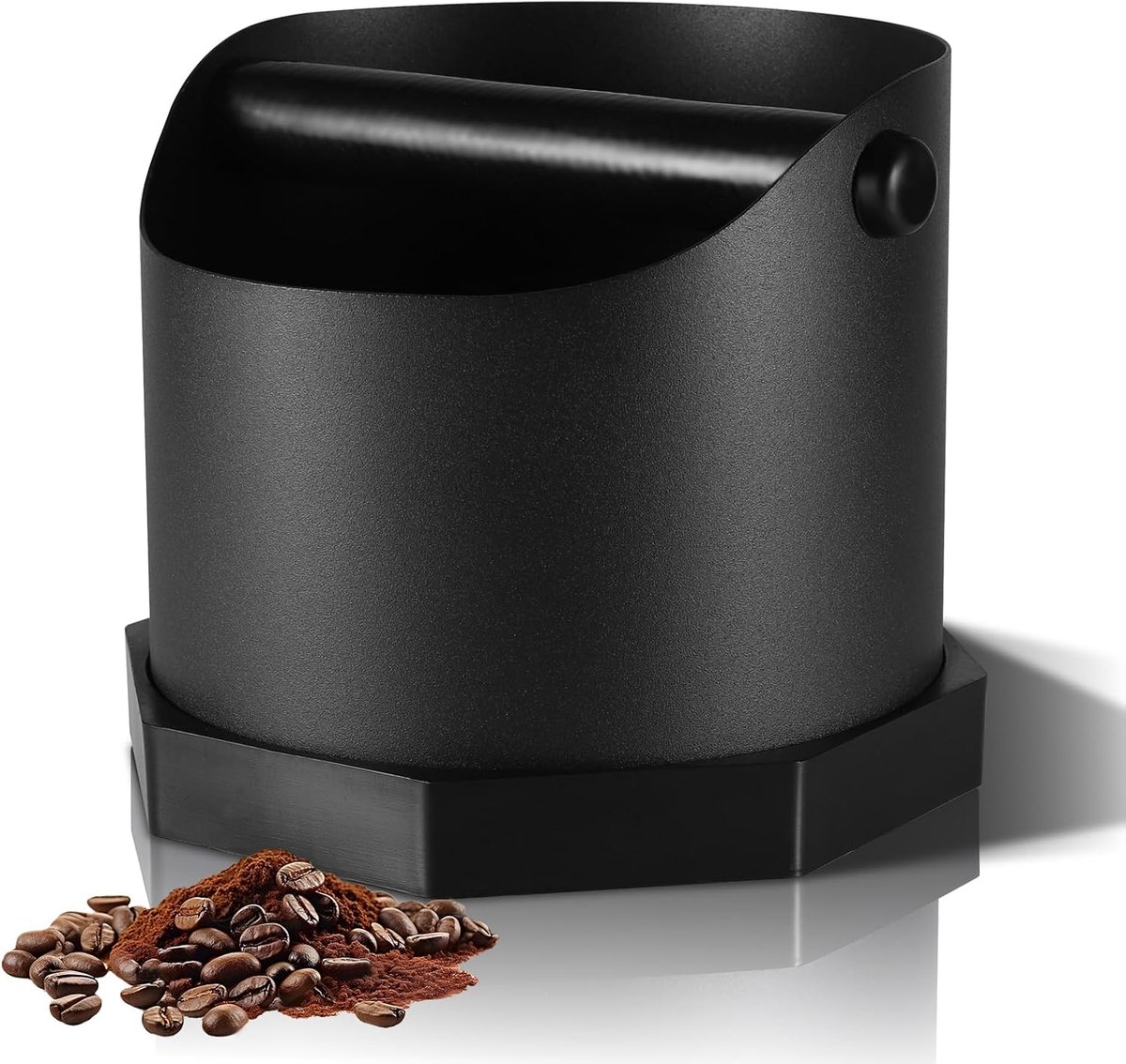 Koffie Knock Box, 1,6 L RVS Koffie Puck Bin met Afneembare Knock Bar & Antislip Basis, Koffie Plek Bin voor Espressomachine Accessoires, Thuis (Mat Zwart)