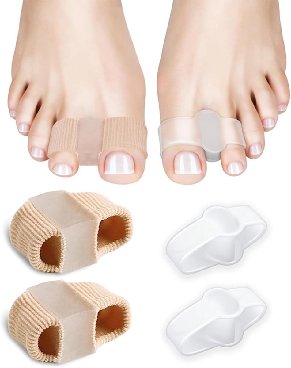 2 paar teenspreiders voor hallux valgus, teencorrector van zachte siliconen, teenspreider voor dames en heren, rechter voor overlappende tenen, huid en transparant