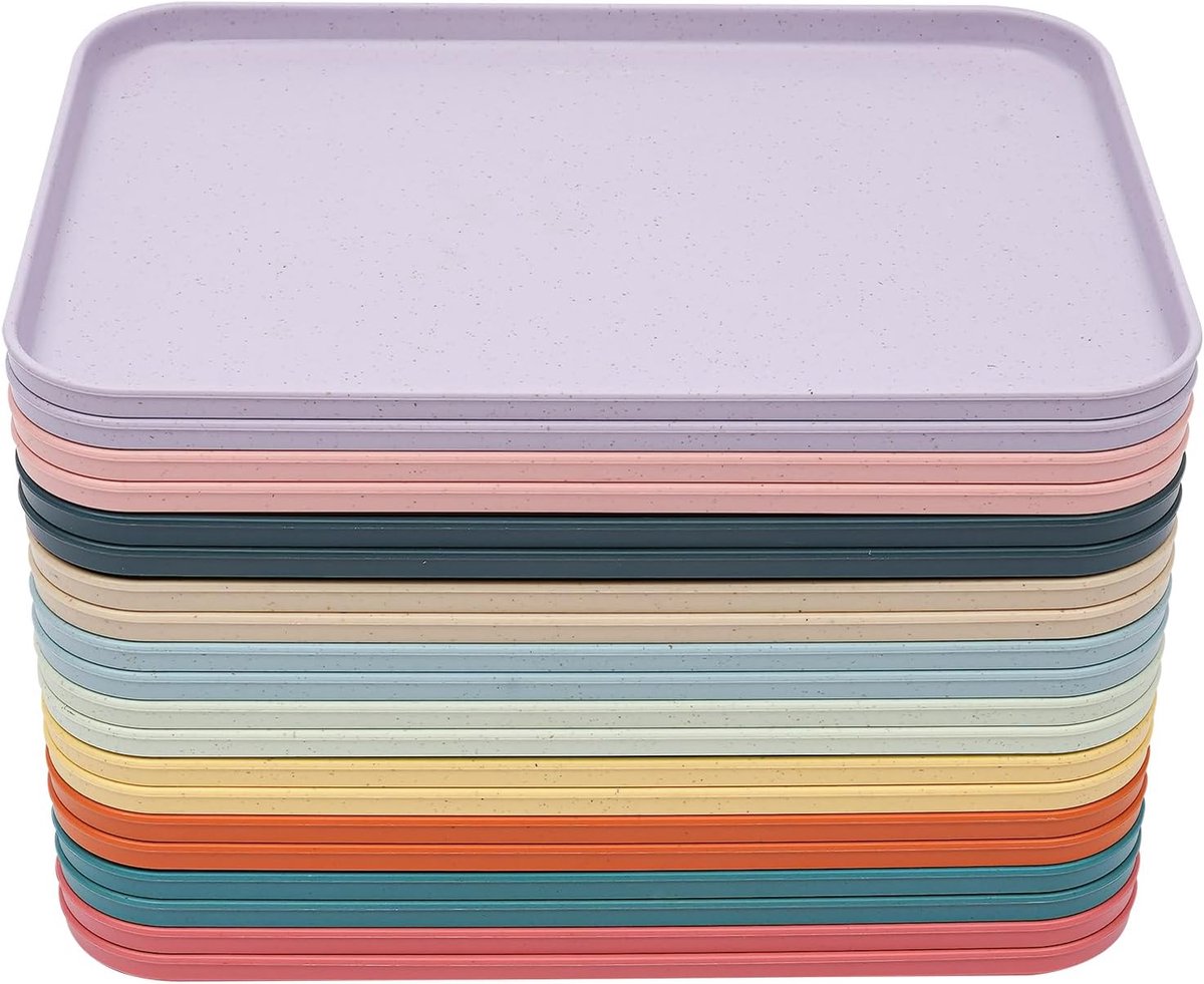 20 stuks kunststof dienblad, 10 kleuren, mini-dienblad, antislip, rechthoekig, serveerborden, plastic dienblad, kleurrijk, kunststof dienblad voor keuken, café, bakkerij, restaurant