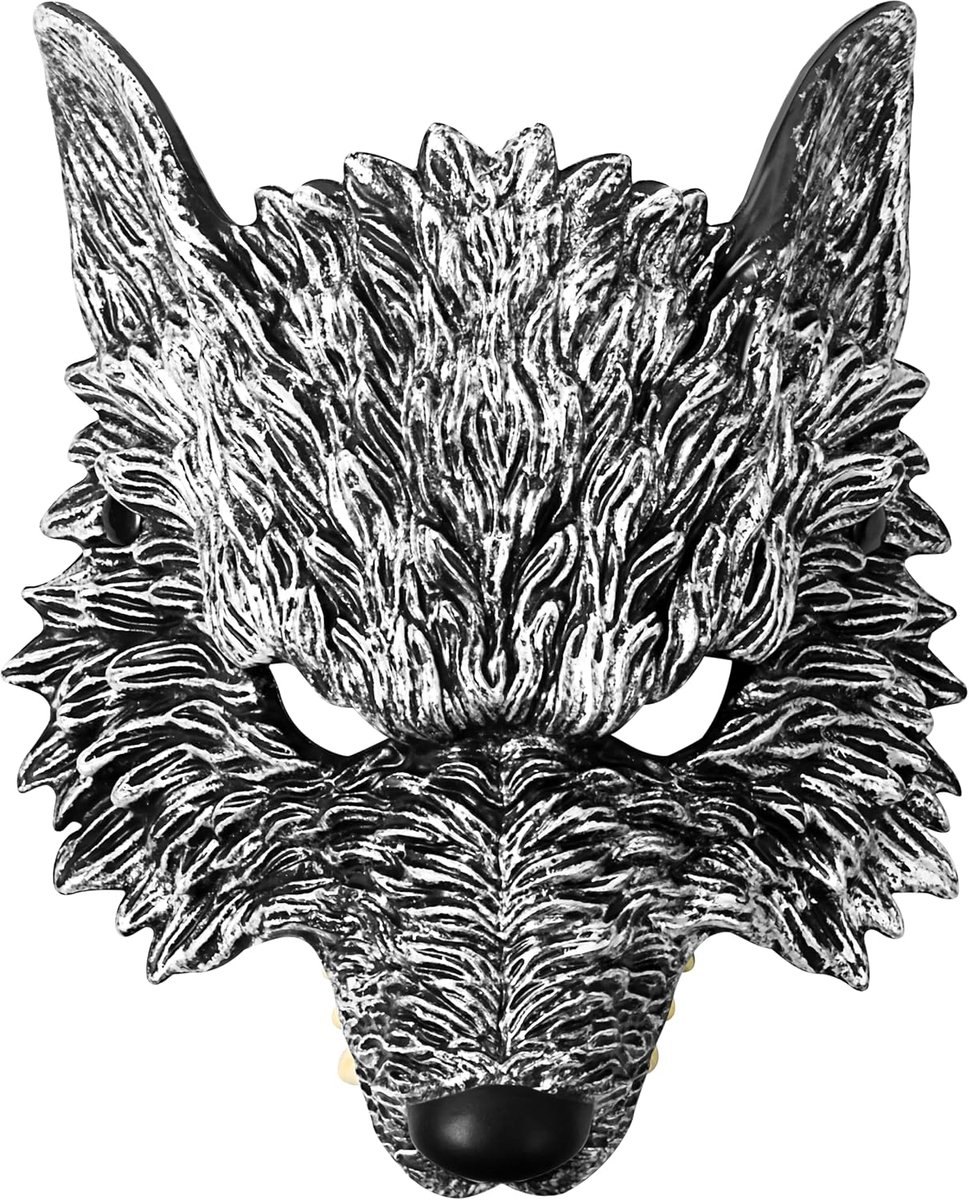 Maskerade 3D weerwolfmasker maskerade: Steampunk Halfgezicht Dierenmasker Cosplay Party Balmasker voor Volwassenen Mannen Vrouwen Zilver