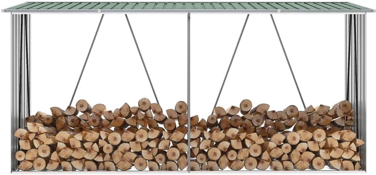 Tuinhoutopslag Gegalvaniseerd Staal 330x84x152 Cm Grijs, Duurzame Brandhoutopslag met Stabiele Constructie, Stalen Vloerframe en Verhoogde Vloerlatten voor Het Ordenen van (Groente)