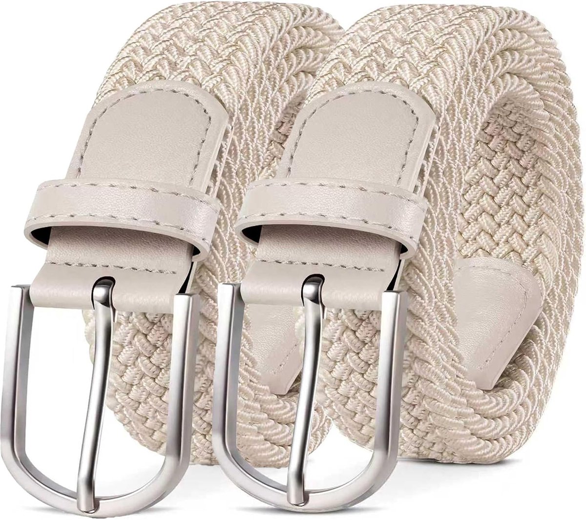 2-pack elastische riem, stoffen gevlochten riem voor dames en heren 33 mm breed, maten 90–140 cm