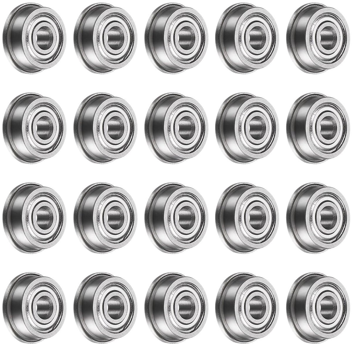 F623Zz, flens kogellager 20 stuks, 3 x 10 x 4 mm, flenslager Abec1, dubbel afgeschermd, van verchroomd staal