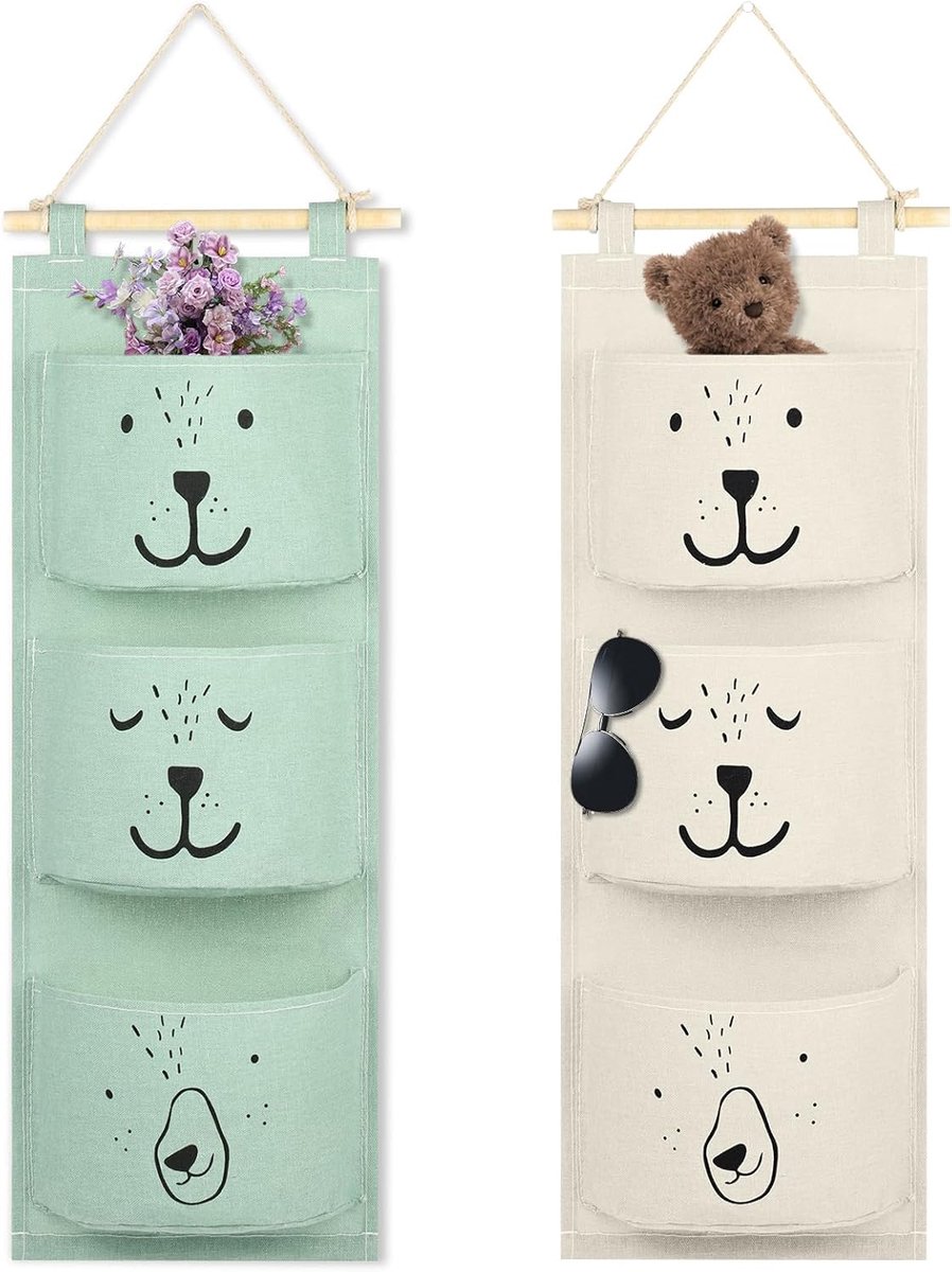 Opbergtas knuffeldieren 2 stuks - 3 grote vakken - stoffen opbergzak - handige organizer voor kinderkamer - SnelShoppen