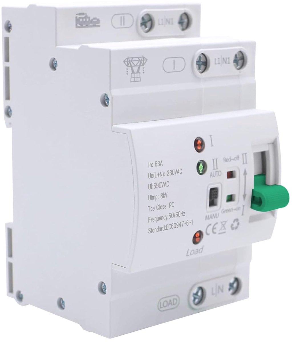Automatische overschakelaar 2P 63A 400V - DIN-rail montage - snel schakelen - stabiele stroomvoorziening - SnelShoppen