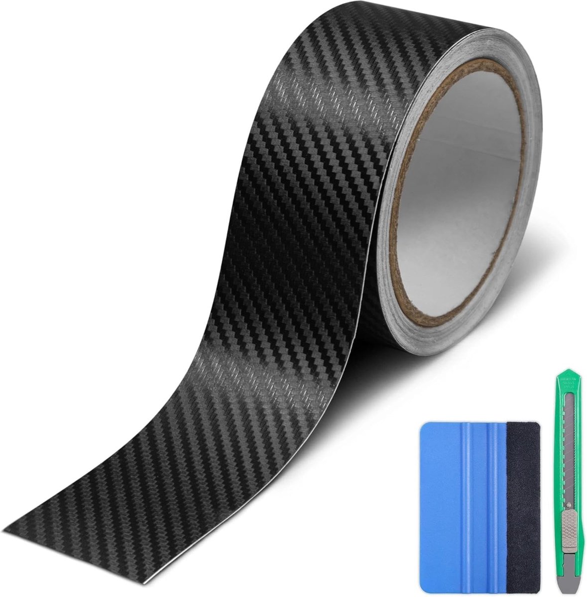 Koolstofvezel vinyl plakband 5 cm x 9 m - 3D zwart - hoogwaardig materiaal - decoratieve bescherming voor autodeuren - SnelShoppen