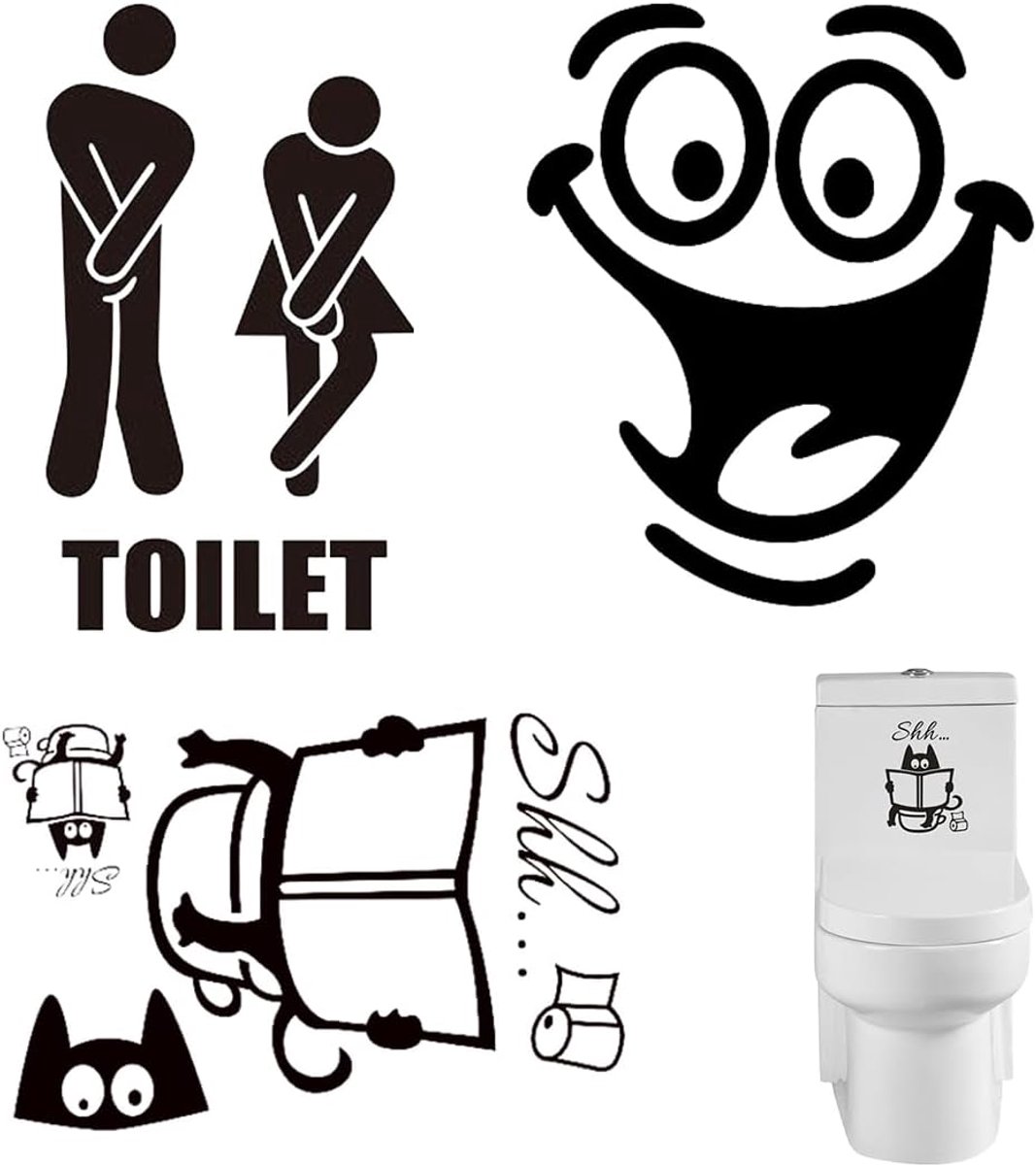 Toiletstickers 6 Stuks - Creatieve Cartoon Ontwerpen - Waterdicht en Milieuvriendelijk - Leuk voor Toilet en Keuken - SnelShoppen