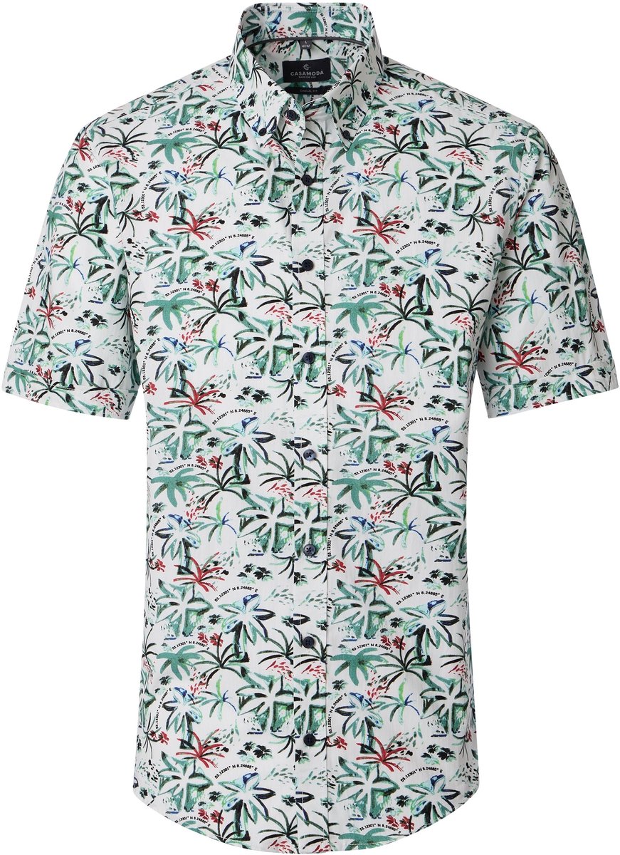CASA MODA Sport casual fit overhemd - korte mouw - popeline - wit - groen - rood - blauw - zwart dessin