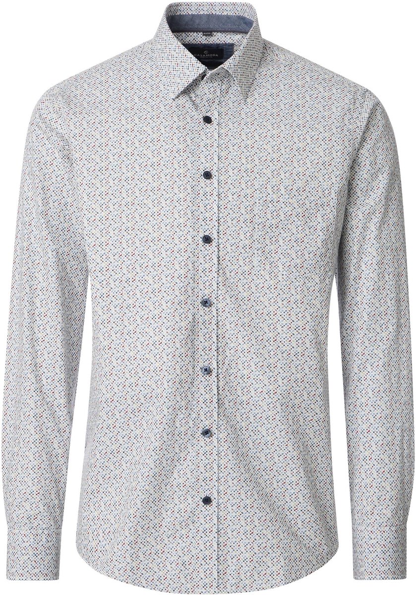 CASA MODA Sport casual fit overhemd - popeline - wit met blauw en rood dessin