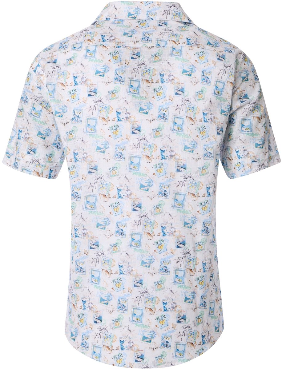 CASA MODA Sport casual fit overhemd - korte mouw - chambray - blauw - wit en lichtblauw dessin