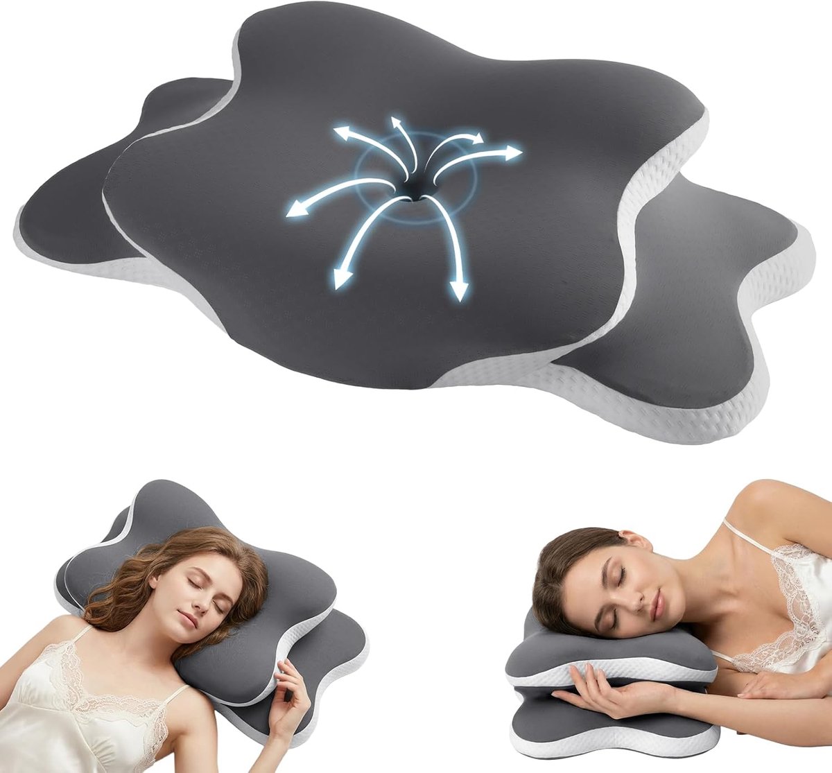 Traagschuimkussen neksteunkussen - Ergonomisch grijs - Afneembare kussensloop - Pijnverlichting voor buikslapers - SnelShoppen