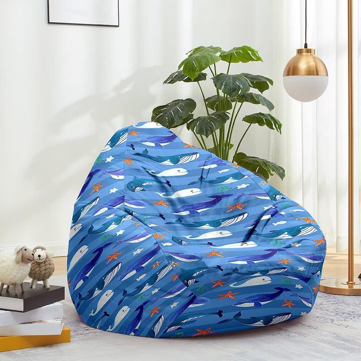 Zitzakhoes - Zitzak stoel Luie bank - Opbergen en Relaxen - Machinewasbaar katoen linnen - 100x120cm - Blauw