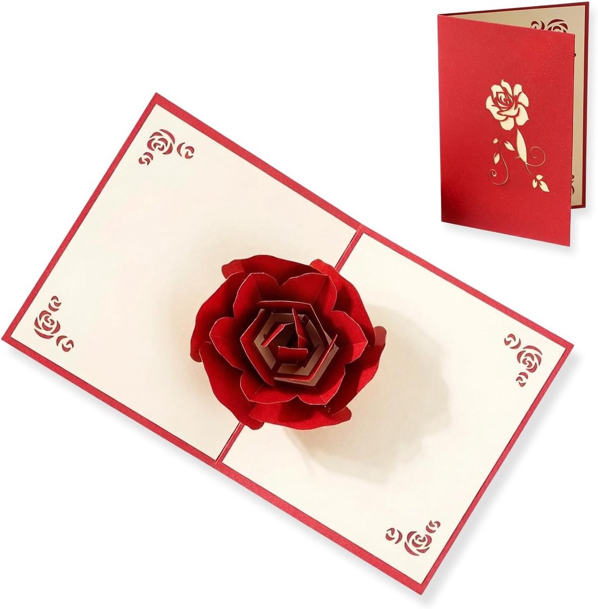 3D-wenskaart bruiloft - rode roos - parelglanspapier - verrassing voor speciale momenten - SnelShoppen