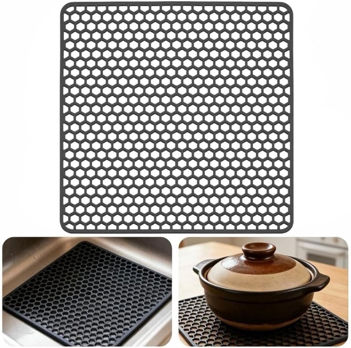 Afvoermat Silicone 30,5 x 30,5 cm - Grijs - Vouwbaar en Antislip - Bescherming voor Keukenafvoer - SnelShoppen