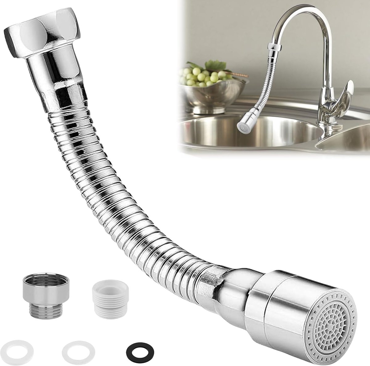 Kraan verlenging 13,5 cm - draaibaar - 360° zwenkfunctie - waterbesparing - SnelShoppen