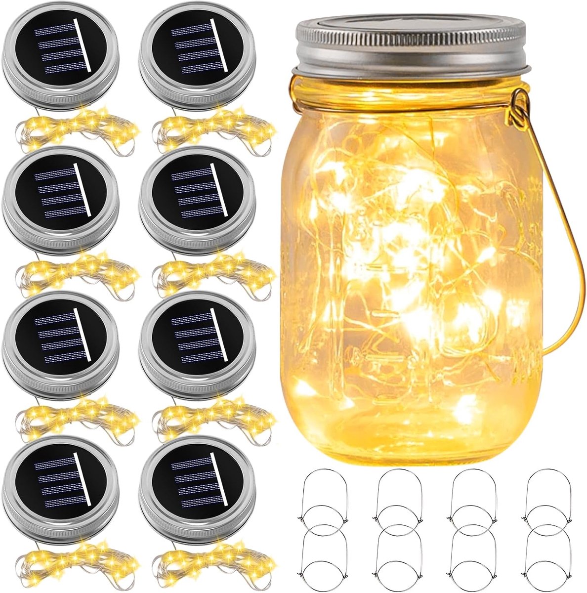 Solar lamp vervangingsdeksels 8 stuks - 30 LED lampjes - glas en koper - sfeervolle tuinverlichting - SnelShoppen