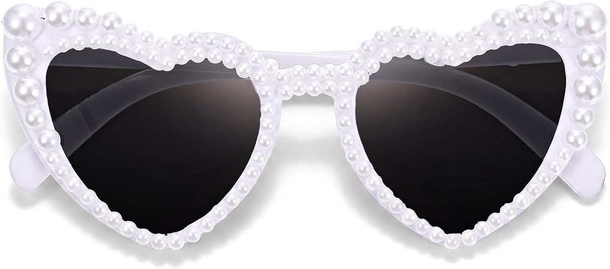 Zonnebril hartvormig - witte modezonnebril - met parels - perfect voor bruiloft - SnelShoppen