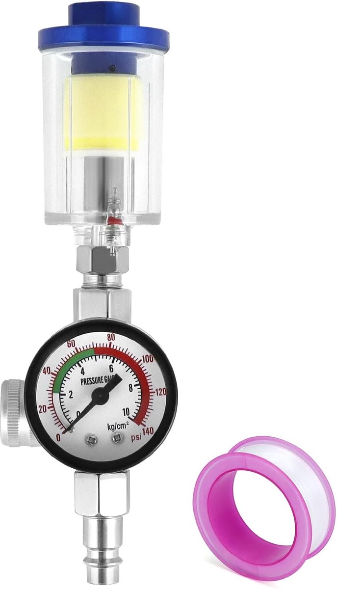 Luchtdrukregelaar verfspuit - drukmeter + olie-waterfilter - nauwkeurige drukregeling - ideaal voor schoon spuitwerk - SnelShoppen