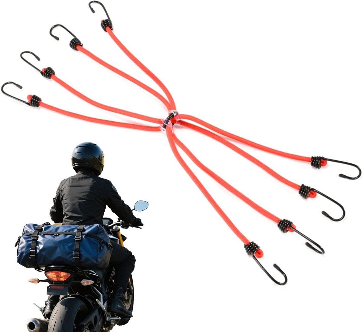 Bevestigingsbanden - Spanbanden Motortassen - Bagage Bevestigen - 8 Multidirectionele Haken - 30 cm - Zwart