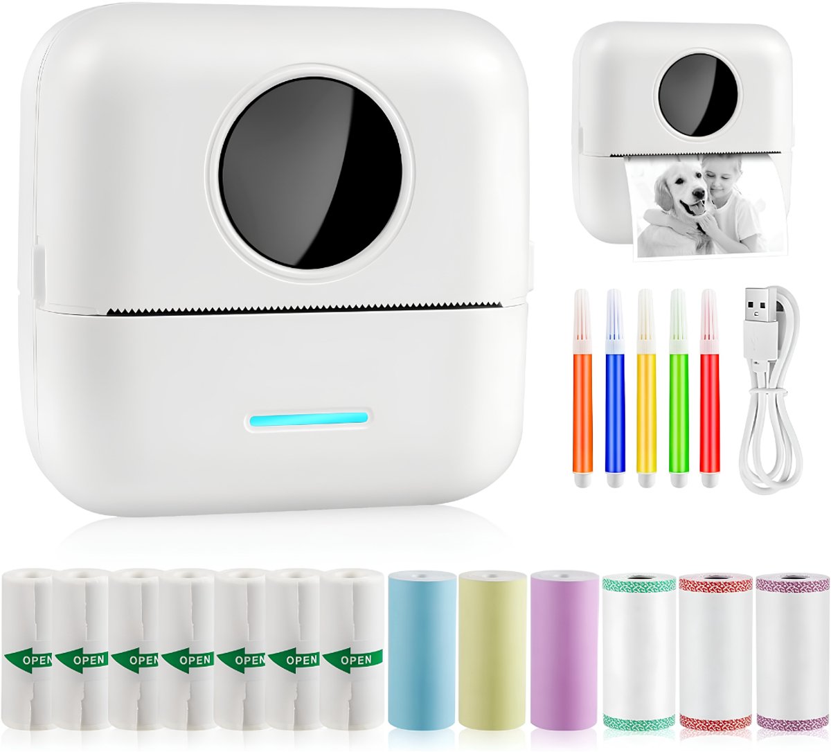 Lìon® Mini Printer - Zakprinter - Mini Printer voor Mobiel - Wit - 4cm x 9cm x 3cm