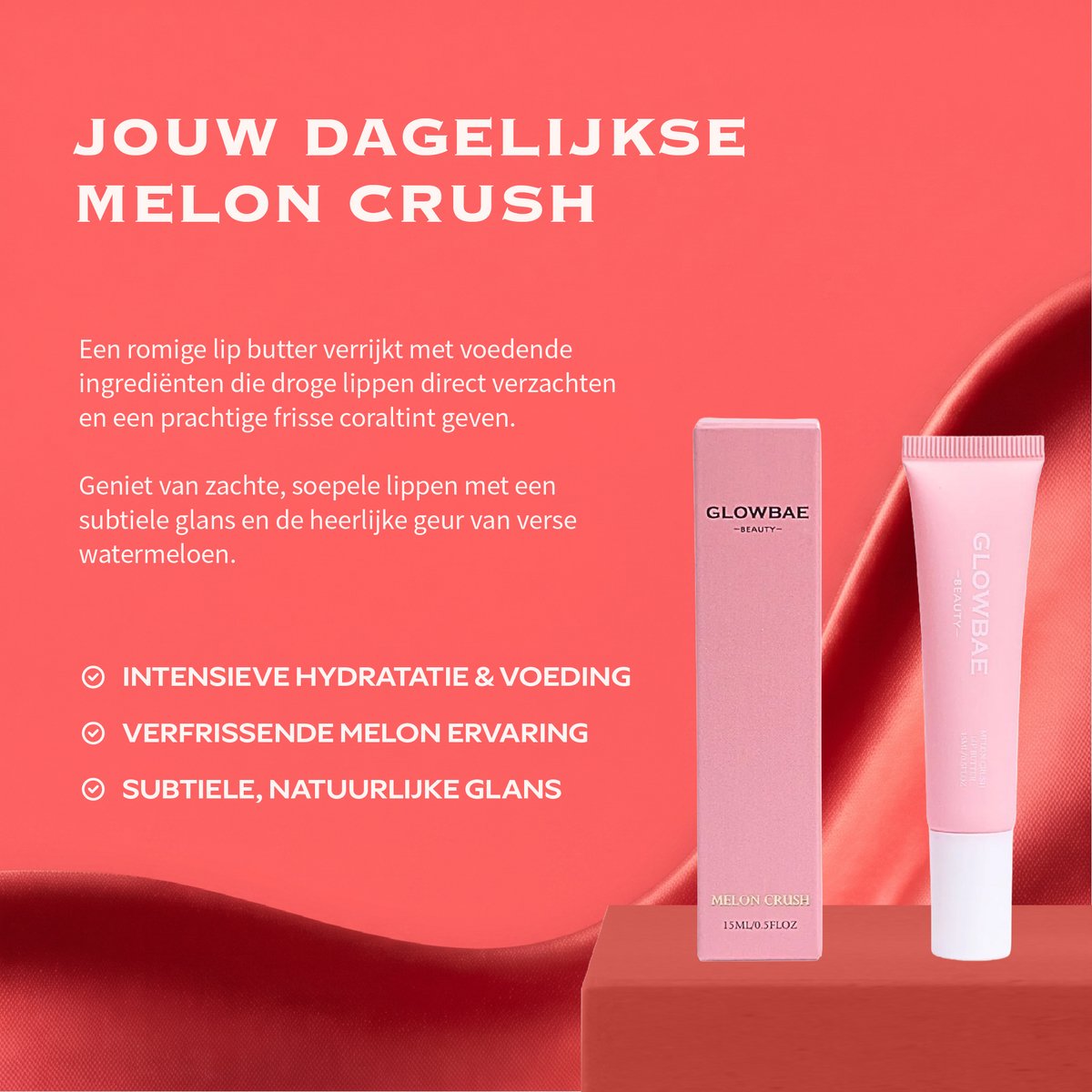 GlowBae Beauty - Melon Crush Lipbutter - Hydraterende Lippenbalsem - 100% Sheabutter - Kokosolie Huid