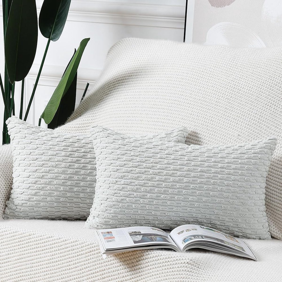 Cushion covers 40x60cm - corduroy - grijs/wit - zacht en comfortabel - SnelShoppen