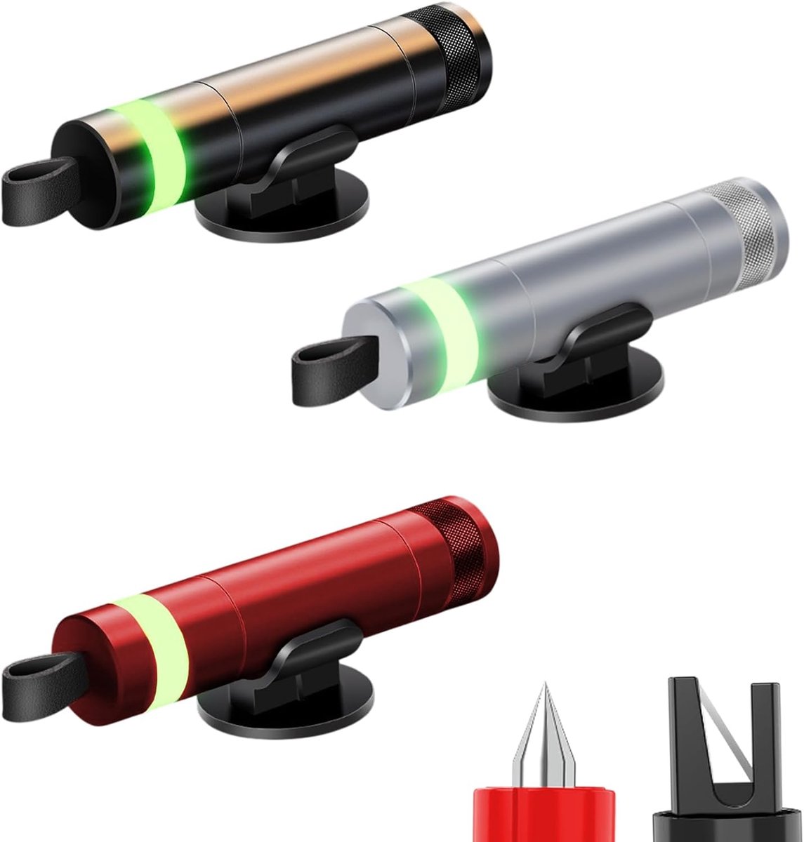 Noodhamer voor auto met gordelsnijder - set van 3 - zwart, rood, zilver - 2-in-1 noodhulp voor snelle ontsnapping - SnelShoppen