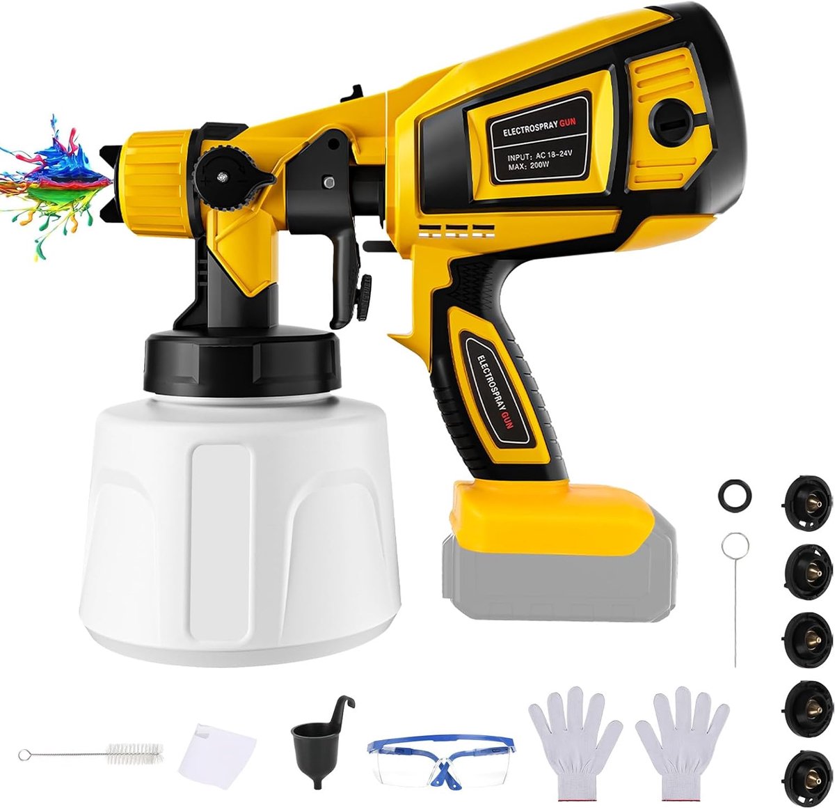 Verfspuit draadloos 1000ml - 5 spuitmonden - voor DeWalt 20V accu - ideaal voor hekken - SnelShoppen