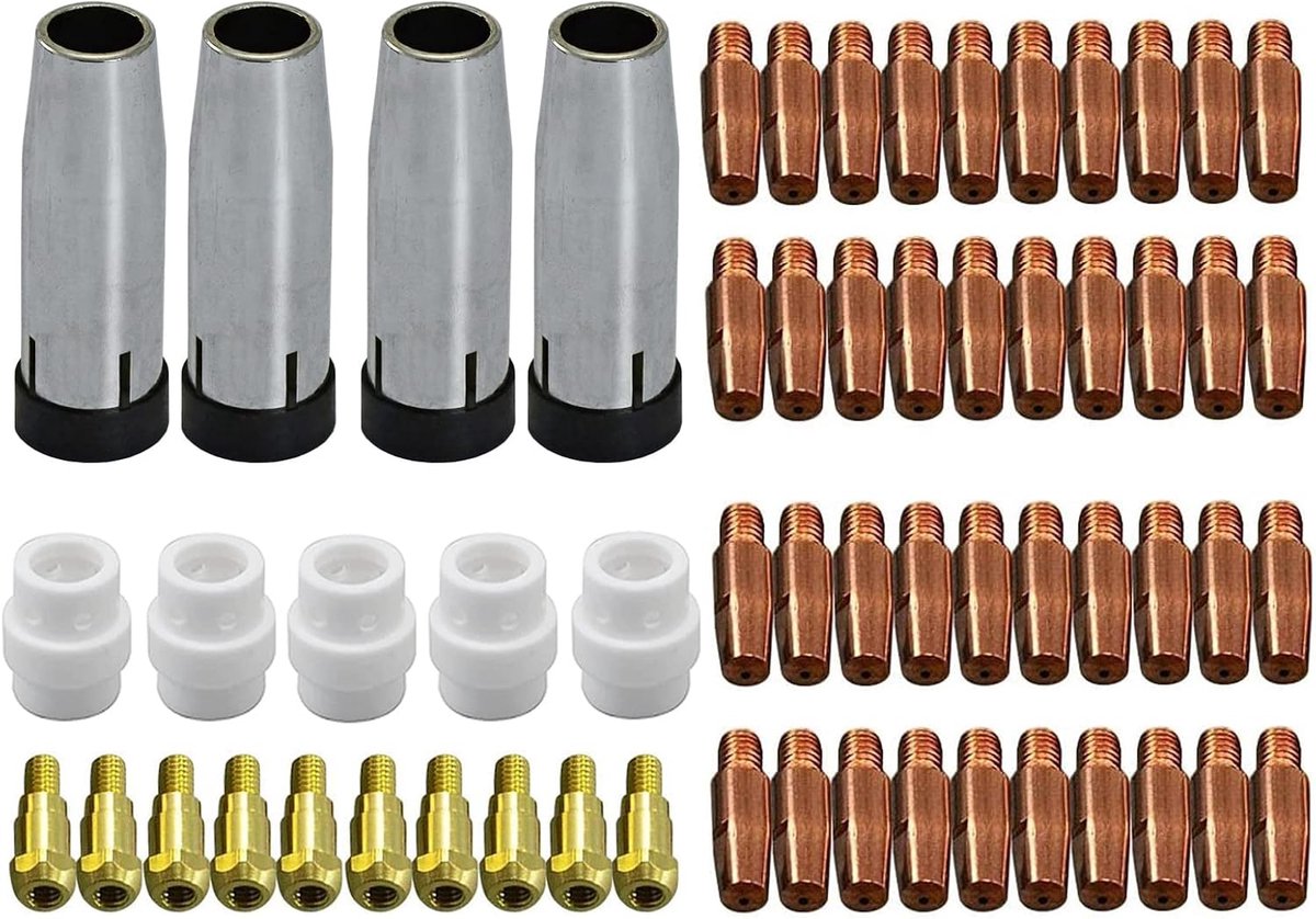 MIG/MAG Lasdraad Contact Tips M6 1mm & 0.8mm - Conische Gasnozzle - Compleet 59-delig Set voor 24KD MB24 - ShopVlot