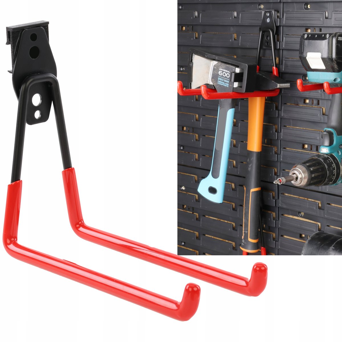 Merkloos Gereedschapshaak voor Gereedschapsbord - 19cm - Zwart/Rood