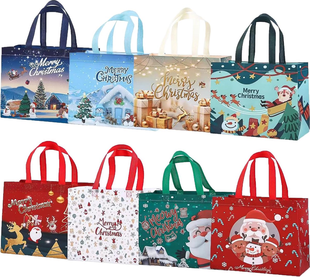 Kerstcadeauzakjes 8 stuks - Vliesstof - Herbruikbare tas - Ideaal voor geschenkverpakkingen - ShopVlot