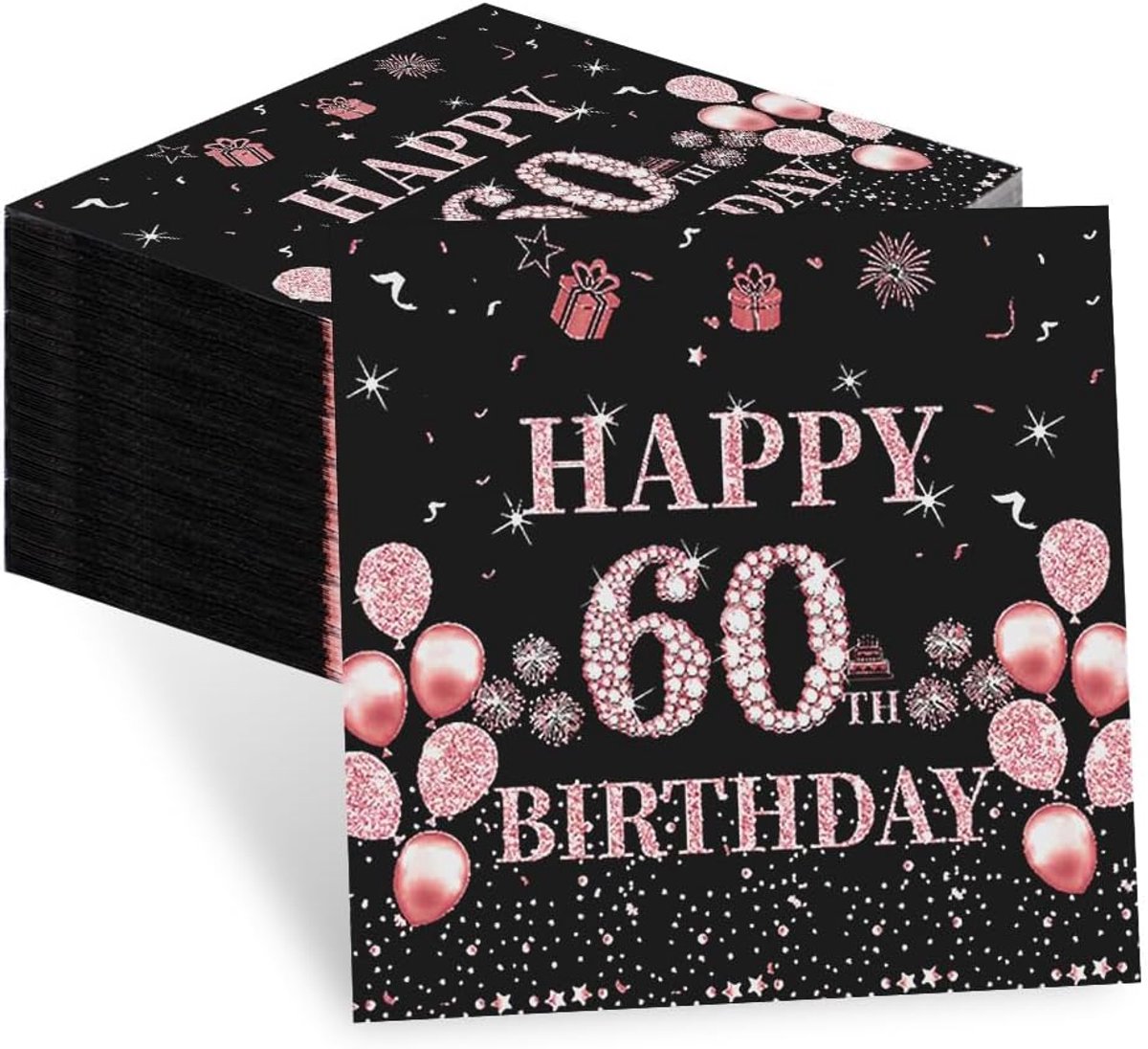 Papieren servetten 60 stuks - 2-laags - Elegante roze design - Perfect voor 60e verjaardagsfeest - ShopVlot