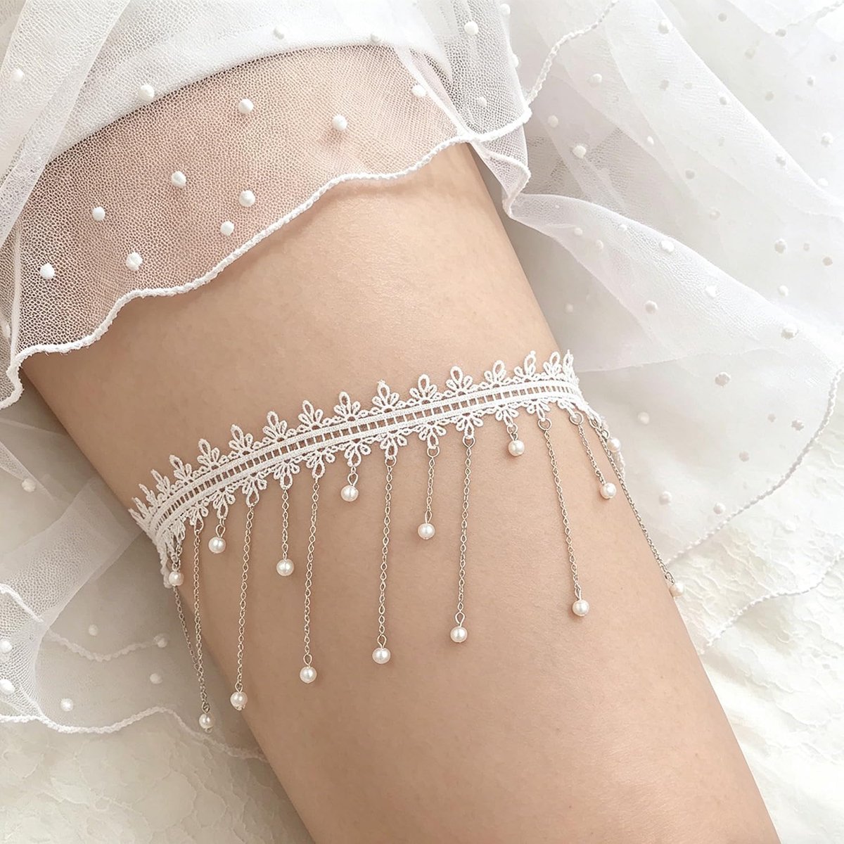 Bruidkousenband - elastisch kant - klassiek elegant - perfecte bruiloftsaccessoire - ShopVlot