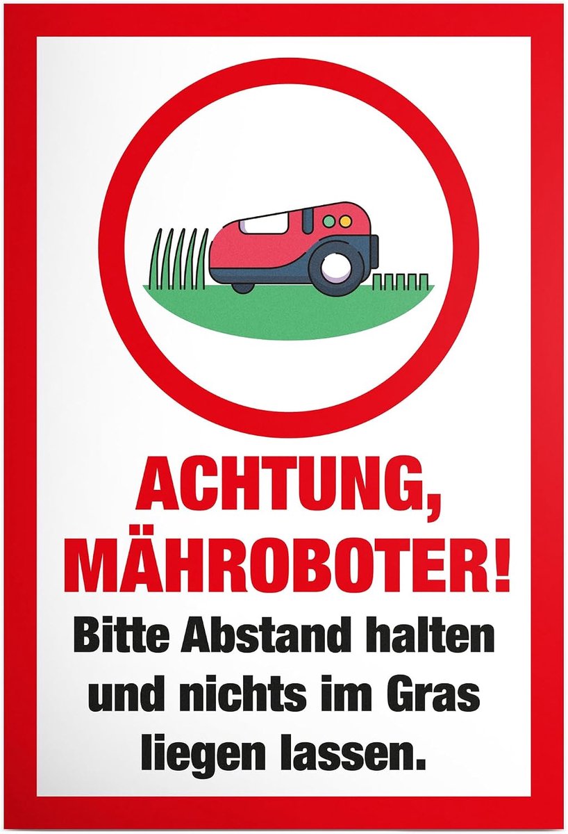Waarschuwingsbord robotmaaiers 30 x 20 cm - weerbestendig - grappige tuindecoratie - ShopVlot