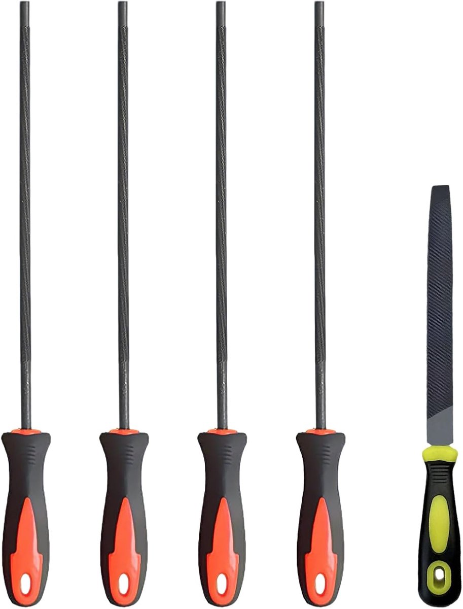 Kettingzaagvijlen set 5-delig - ronde vijlen 3,2/4,0/4,8/5,5 mm - platte vijl 15 cm - slijpen en aanpassen - ShopVlot